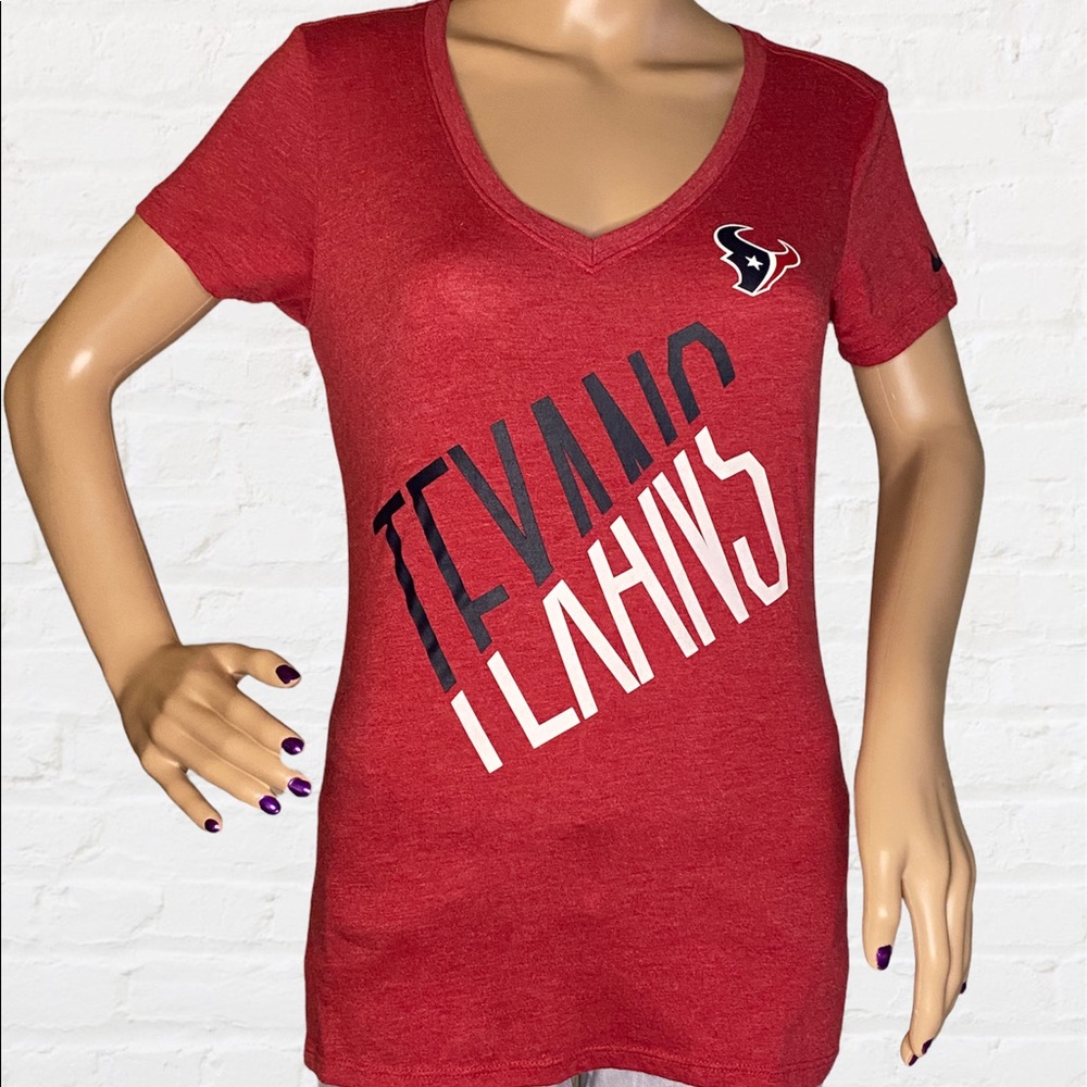 Nike NFL Houston Texans Women's Red V-neck Tee Shirt T-Shirt Size Medium VGC